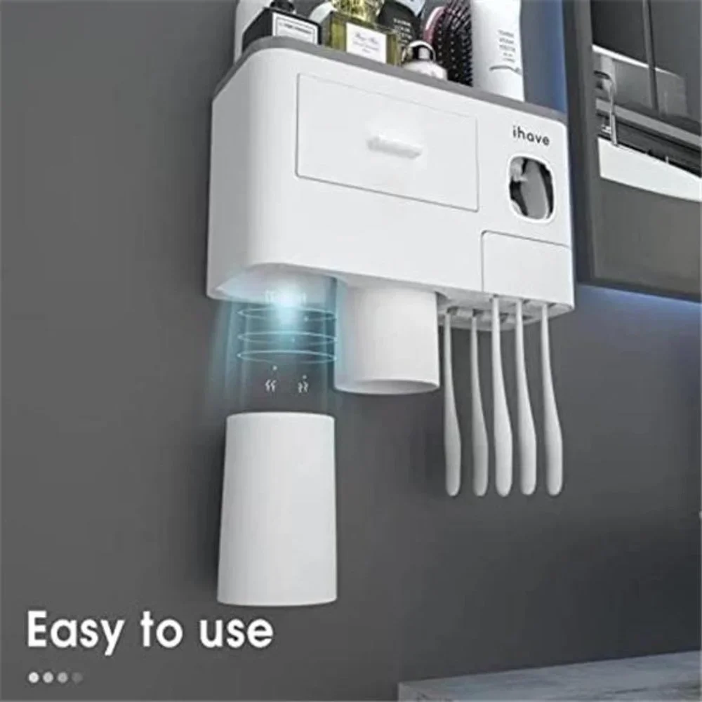 Toothbrush Holders for Bathrooms, 2 Cups Toothbrush Holder Toothpaste Dispenser
